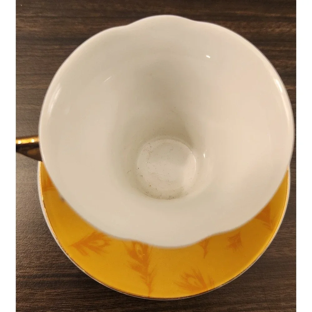 Italian Design Fine Porcelain Orange & Gold Demitasse Cup & Saucer